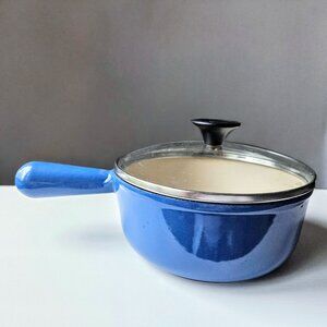 Vintage Cousances #18 Enameled Cast Iron Saucepan with a Glass Lid